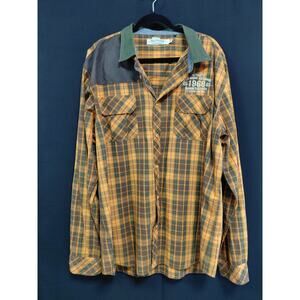 Vintage Trust Akoo Plaid Button-Up Shirt Orange Green Knit Long Sleeve Size 3XL